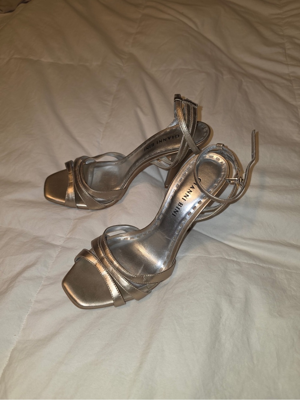Gianni Bini Metallic Silver Strappy Heels
